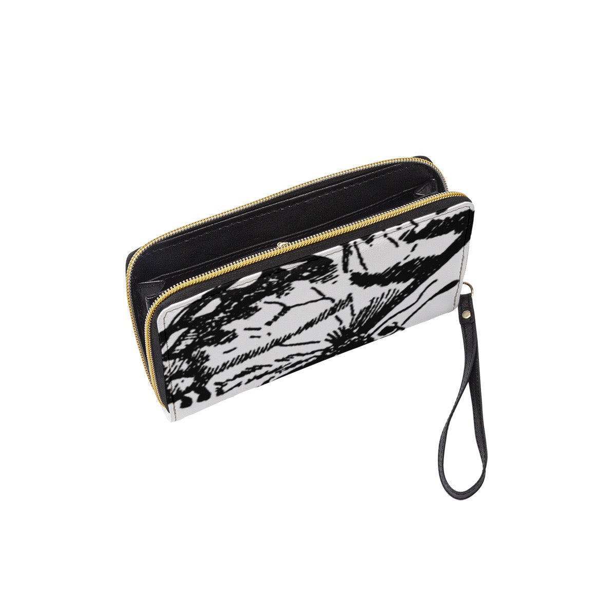 Butterfly Collection Long Wallet With Black Hand Strap