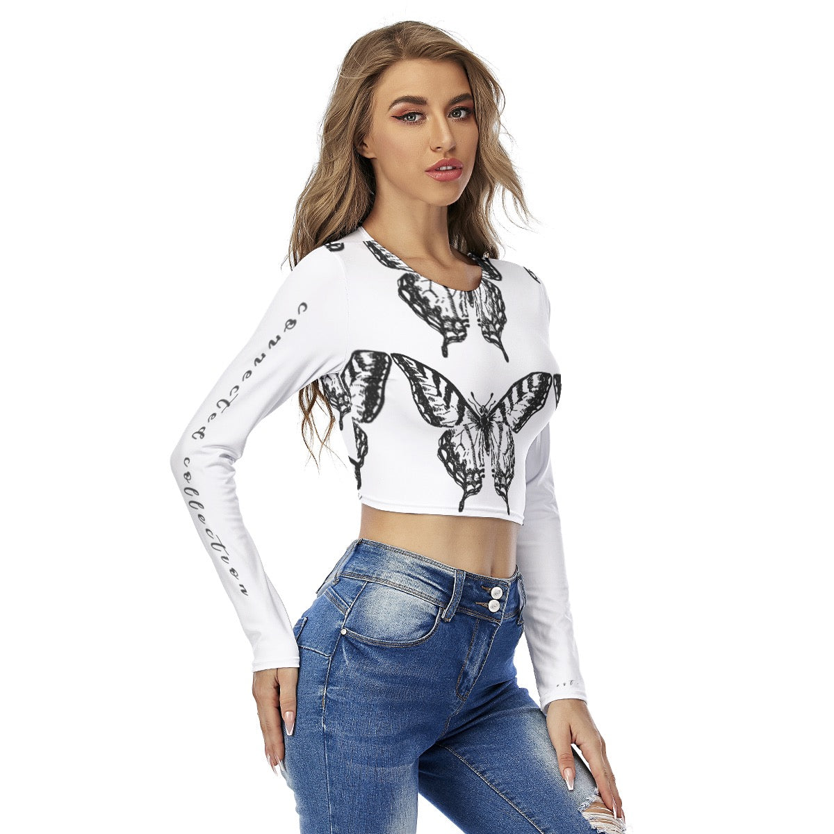 Butterfly Collection Women's Round Neck Crop Top T-Shirt