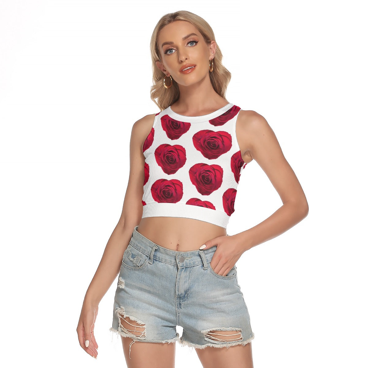 Coming Up Roses Women's Sleeveless Back Hollow Crop Top