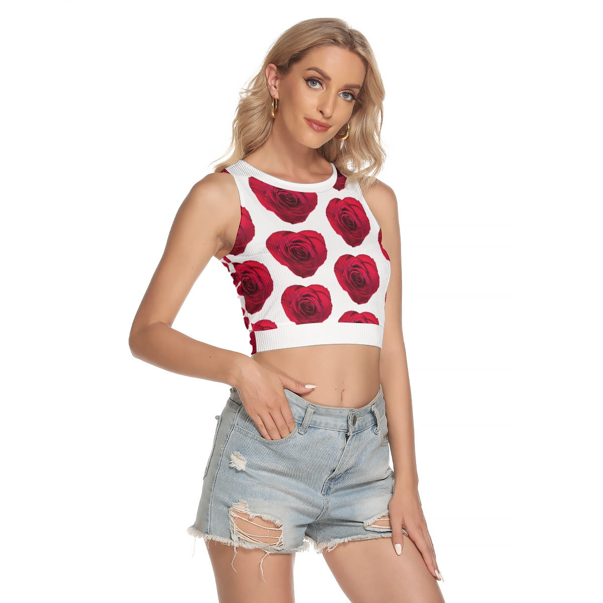 Coming Up Roses Women's Sleeveless Back Hollow Crop Top