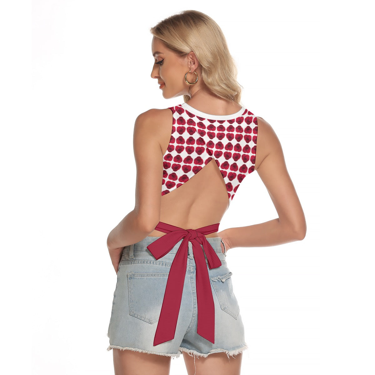 Coming Up Roses Women's Sleeveless Back Hollow Crop Top